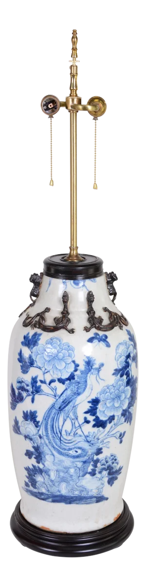 Chinese Antique Blue and White Vase Table Lamp in the Middle of the 19th Century