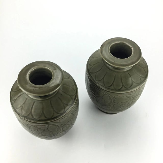 Mid-Century Modern Antique Chinese Pair Green Vases For Sale - Image 3 of 11