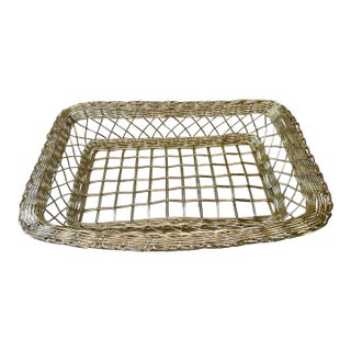 Vintage Handwoven Silver Rectangular Basket For Sale