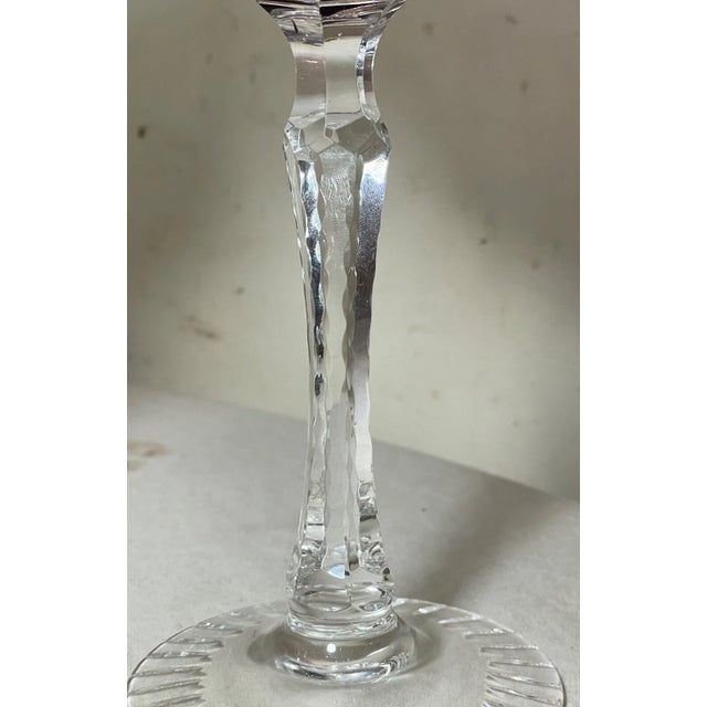 1960s Lot 5 Vintage Cut to Clear Crystal Glass Cordial Red Wine Goblet Glasses Stems For Sale - Image 5 of 13