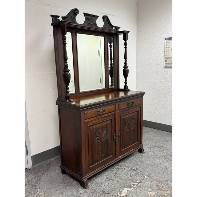 Victorian Victorian Carved Mahogany Triple Mirror Sideboard, Antique For Sale - Image 3 of 12