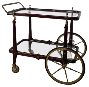 Vintage Bar Trolley in Lacquered Wood and Brass, 1950