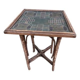 Vintage Adirondack Willow Twig Parcheesi Game Table With Painted Board For Sale