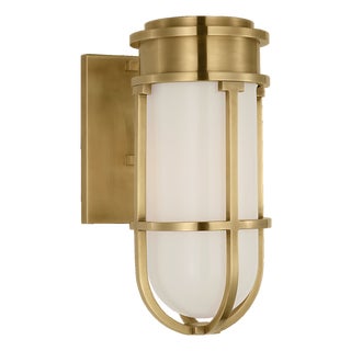 Chapman & Myers for Visual Comfort Signature Gracie Tall Bracketed Sconce in Antique-Burnished Brass with White Glass For Sale