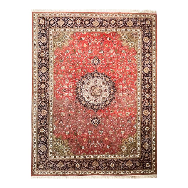 1950's 1m Knots, Fine Silk Highlights With Royal Bird Motifs Rug - 9 7 X 13 6 For Sale