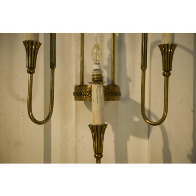 MNeoclassical Art Deco Style Bronze 3-Arm Wall Sconce, 1940s For Sale - Image 9 of 10