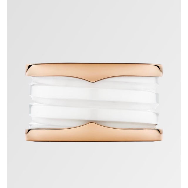 Contemporary Bulgari B Zero Wide Four- Band , 18 Karat Rose Gold Loops White Eternity Band For Sale - Image 3 of 18