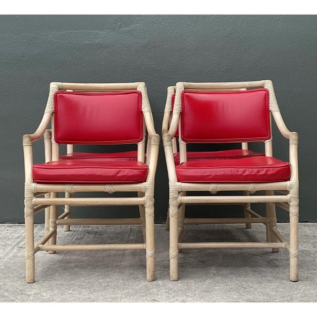 Red Vintage McGuire Rattan Dining Chairs - Set of 4 For Sale - Image 8 of 12
