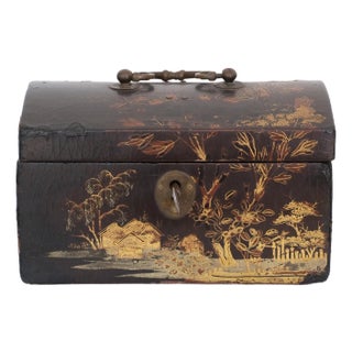 Antique Chinese Export Black Lacquered Tea Caddy Box For Sale