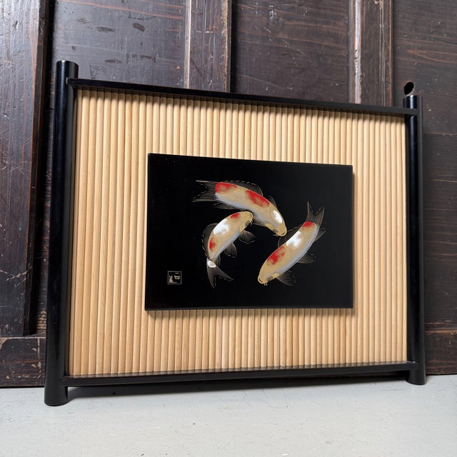 Wajima Lacquer Panel with Koi, 1970s For Sale - Image 13 of 18