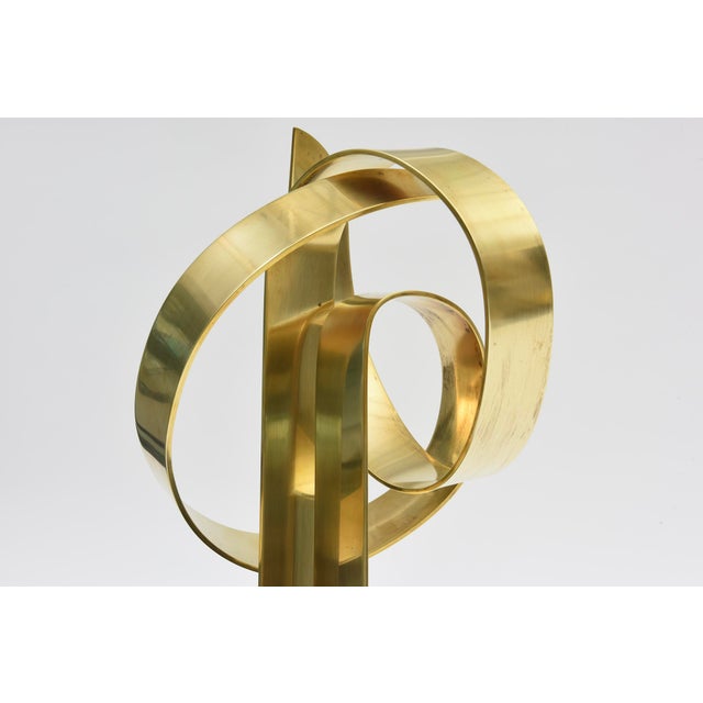1970s Vintage Van Teal Brass Ribboned Sculpture on Black Wood Base, 1970's For Sale - Image 5 of 12