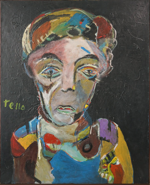 Tello, Expressionist Portrait, Late 20th Century, Oil on Board, Framed