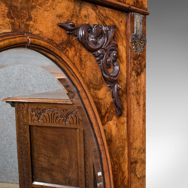 Antique Morning Room Book Cabinet, English Walnut Mirror Front Bookcase, Regency For Sale - Image 11 of 12
