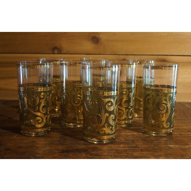 A set of 8 - 22kt gold and green Culver "Baroque" Collins Glasses which are in good vintage condition. Each glass holds...
