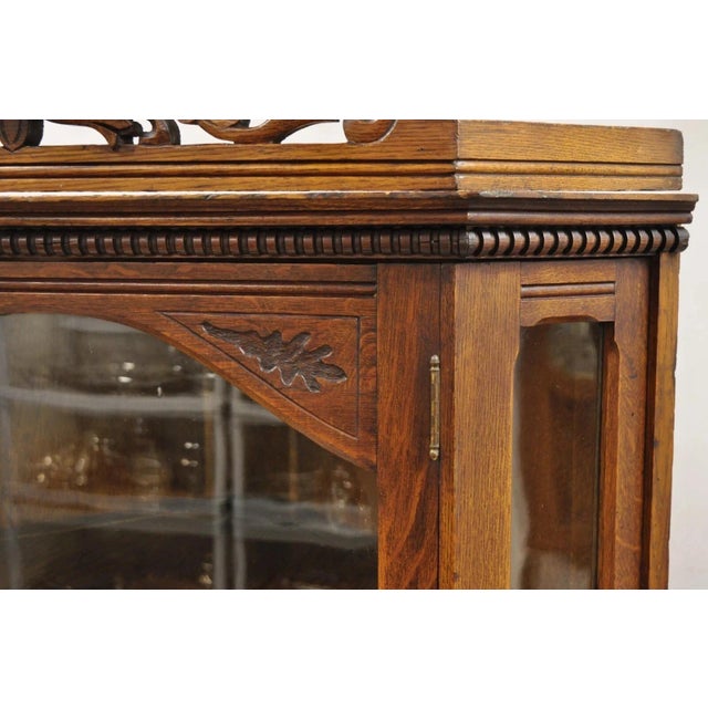Wood Antique Victorian Renaissance Oak Glass Door Carved Curio Corner China Cabinet For Sale - Image 7 of 12