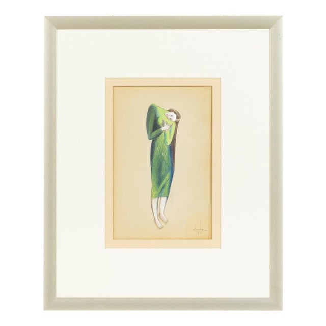 Almada Negreiros, Figure in Green, 1941, Mixed Media on Paper For Sale