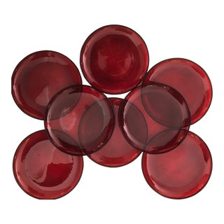 Minimalist Raspberry Red Glass Salad Plates - Set of 8 For Sale