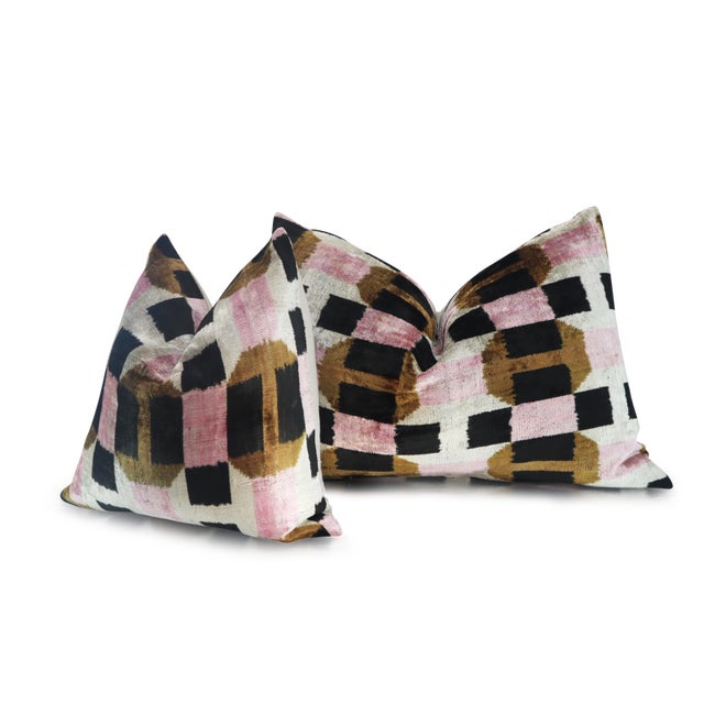 Modern Set of 2 Handmade Silk Velvet Throw Pillows & Down Inserts For Sale - Image 3 of 8