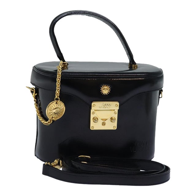 Gianni Versace Hand Bag Leather 2Way Black Auth 80914 | Chairish