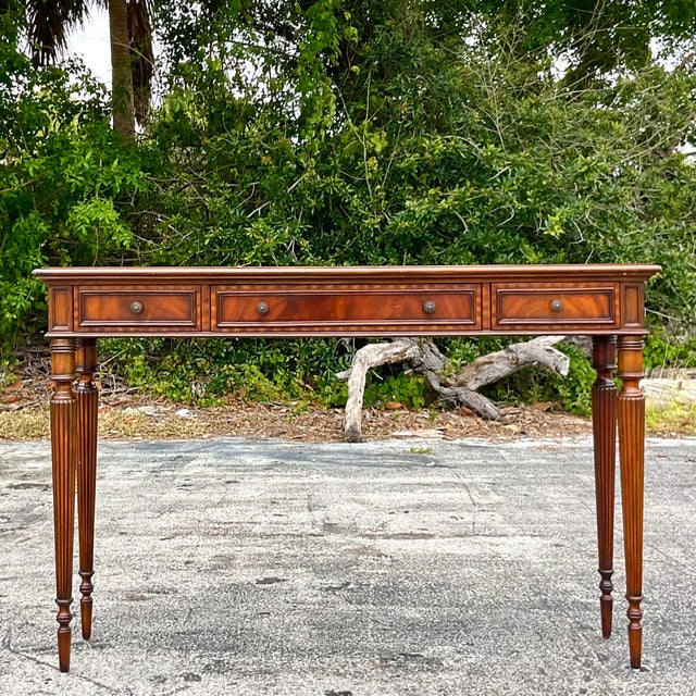 Maitland - Smith Vintage Regency Maitland Smith Leather Embossed Console Table For Sale - Image 4 of 7