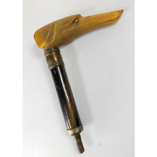 Black 19th Century Victorian Carved Water Buffalo Horn Parasol Handle in the Form of Greyhound For Sale - Image 8 of 8