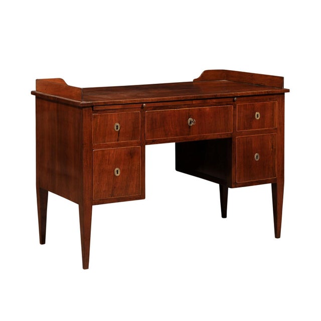 Early 19th Century Italian 1820s Walnut and Mahogany Desk with Five Drawers, Pull-out and Banding For Sale - Image 5 of 12