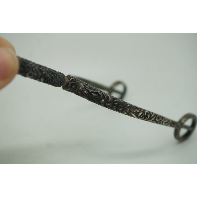 Antique Repousse Sterling Silver Equestrian Horse Screw Clamp Spur 55g 5" For Sale - Image 6 of 11
