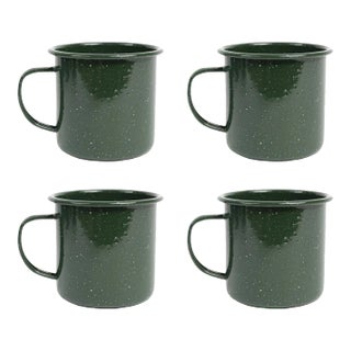 Crow Canyon Home Enamelware, Stinson Speckle 16 oz. Mugs in Forest Green - Set of 4 For Sale