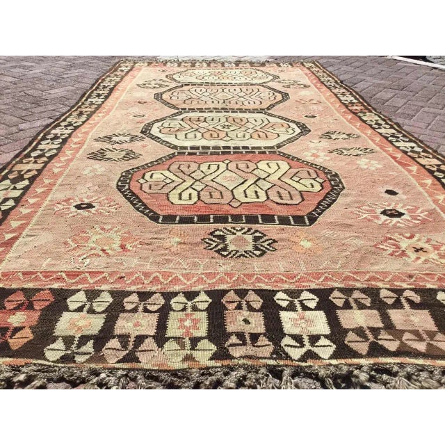 Mid-Century Modern Vintage Pale Turkish Kilim Rug - 67" X 125" For Sale - Image 3 of 11
