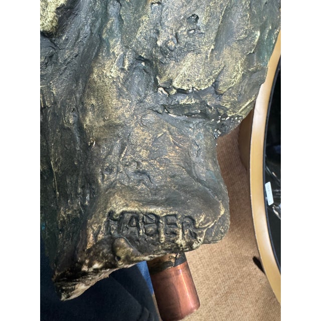 Gray Bronzed Composite Female Head Sculpture Maker’ Mark, Attributed to Houston Artist Gena Haber For Sale - Image 8 of 8