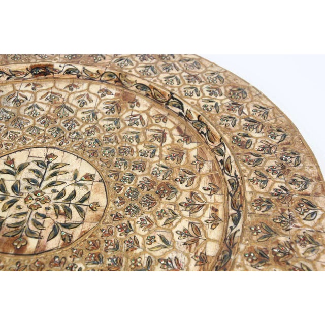Indian Mughal style overlaid hand painted metal platter with gilt and polychrome floral Meenakari design. Beautiful...
