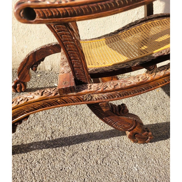 Indian Folding Armchair in Carved Wood For Sale - Image 4 of 18