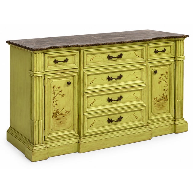 20th-C. Patina Style Hand Painted Italian Marble Top Chinoiserie Sideboard / Credenza For Sale - Image 9 of 10