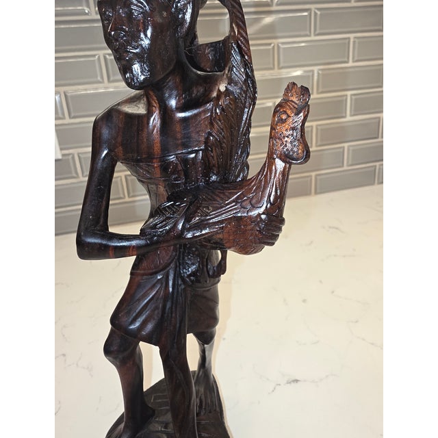 Wood Mid-Century Balinese Macassar Ebony Cockfighter Sculpture - 12.5” For Sale - Image 7 of 12