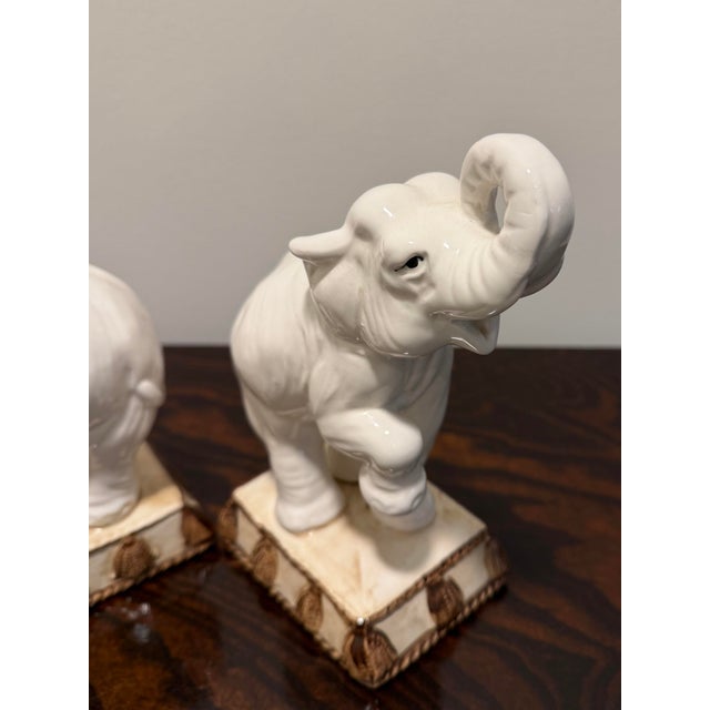 Fitz and Floyd Vintage Fitz & Floyd Ceramic Elephant Bookends / Figurines - A Pair For Sale - Image 4 of 10
