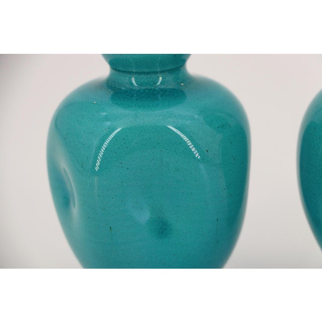 19th Century Burmantofts Pottery Set of Two Turquoise Vases For Sale - Image 11 of 14