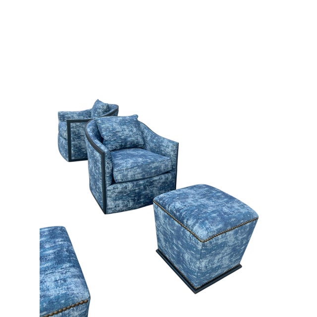 Pair Sam Moore Hooker Furniture Swivel Chairs & Ottomans For Sale - Image 10 of 18