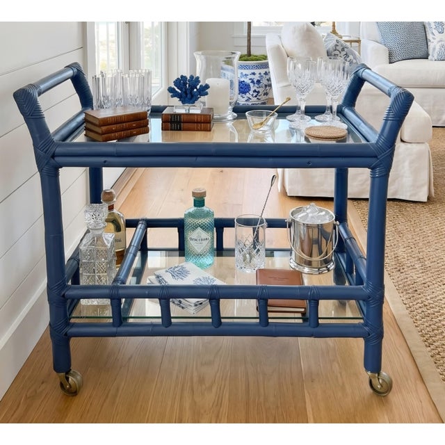1970s Solid Rattan & Wrapped Cane Bar Cart For Sale - Image 4 of 5