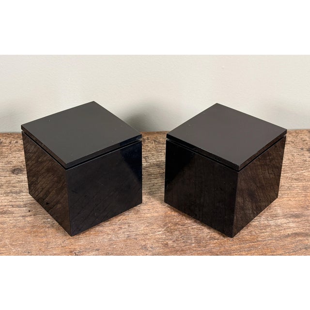 Plastic c.1970's Italian Mid Century Modern Cini & Nils Cuboluce Black Acrylic Table Lamps - A Pair For Sale - Image 7 of 14