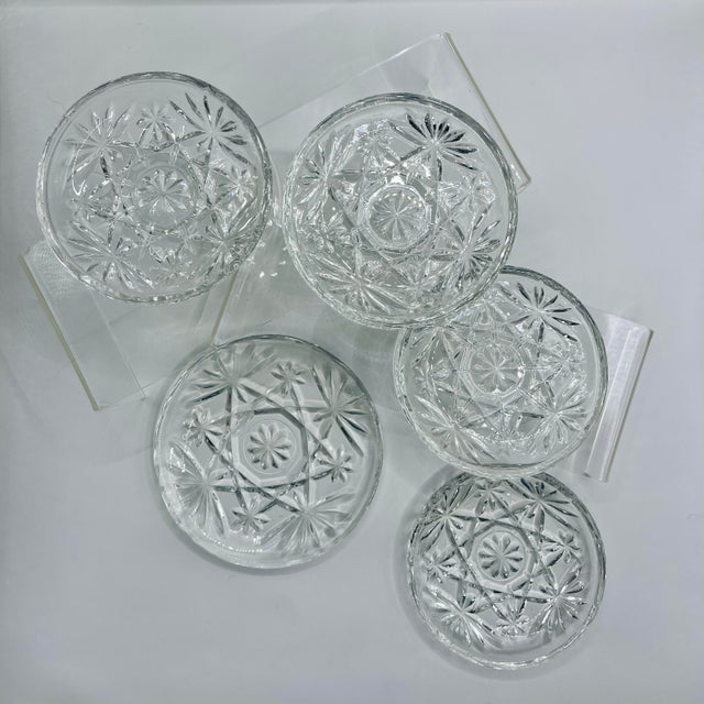 1960’s “Prescut” Pressed Glass Coaster Set- Four Drinks & One Wine Bottle - Set of 5 For Sale - Image 4 of 9