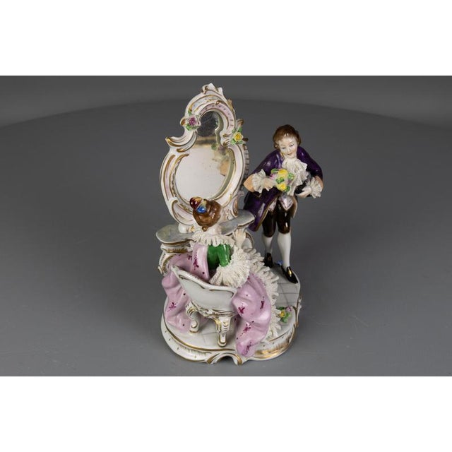 German Rococo Porcelain Figurine Couple at a Dressing Table, 1950s For Sale - Image 13 of 18