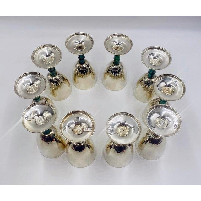Silver 1980s Set of 10 Emilia Castillo Silver-Plated Goblets W/ Verdigris Stems For Sale - Image 8 of 18