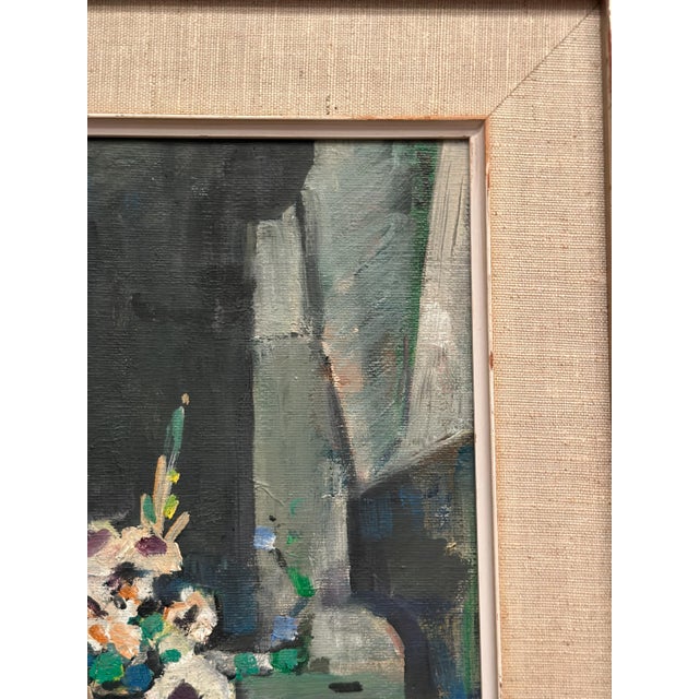 Edvin Ollers, White Blossom in Black Vase, 1959, Oil on Canvas, Framed For Sale - Image 12 of 18