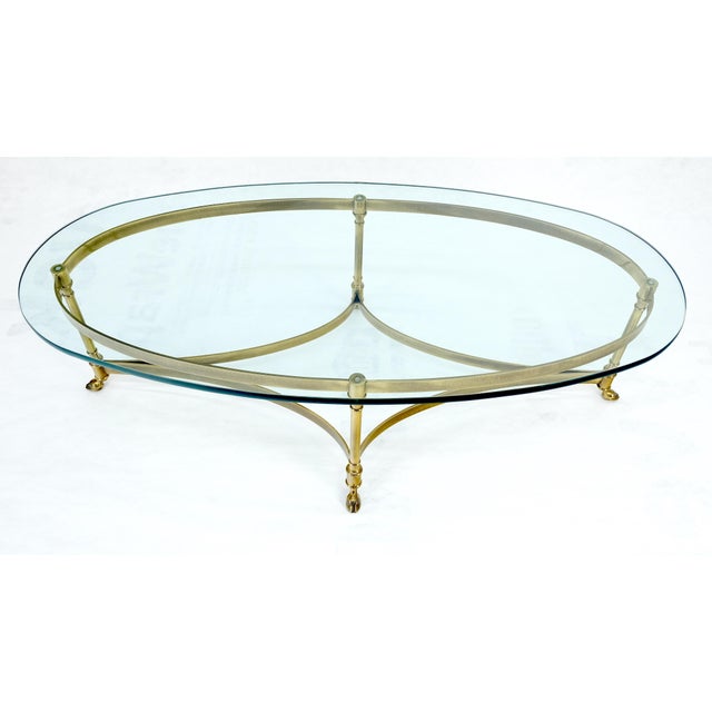 Oval 3/4" Glass top Brass Hoof Feet Coffee Center Table MINT For Sale - Image 15 of 18