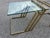 1980s 1980s Pair Brass Polished Flat Metal and Etched Striped Glass Top Coffee Table, For Sale - Image 5 of 7