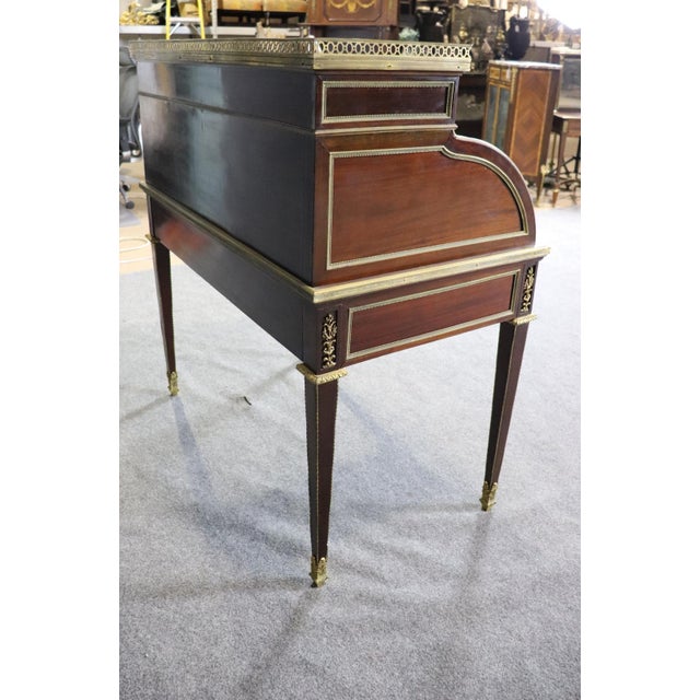 Signed Gervais Durand Cylinder Roll Top French Louis XVI Desk c.1880 For Sale - Image 12 of 12