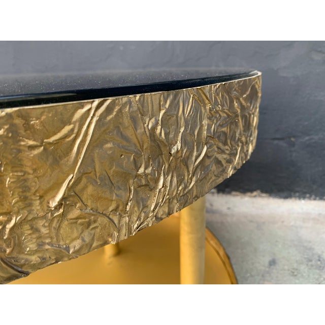 Bronze and Metal Round Center Table with Black Glass and Base with Light For Sale - Image 9 of 18