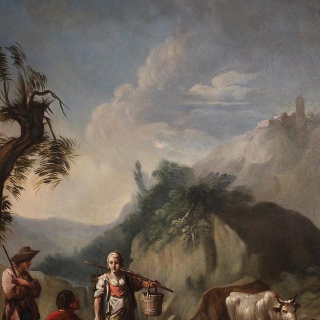 Italian Artist, Landscape with Genre Scene, 1750, Oil on Canvas For Sale - Image 12 of 13