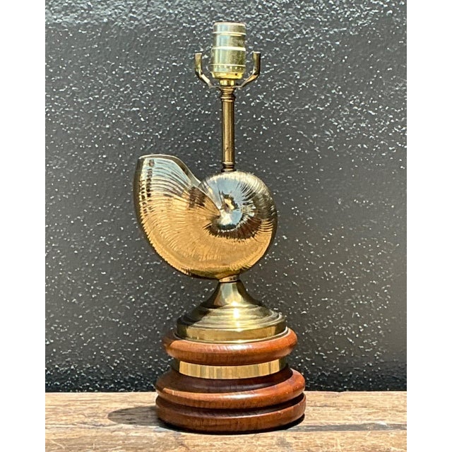 Late 20th Century Vintage Brass Nautilus Shell Table Lamp For Sale - Image 5 of 16