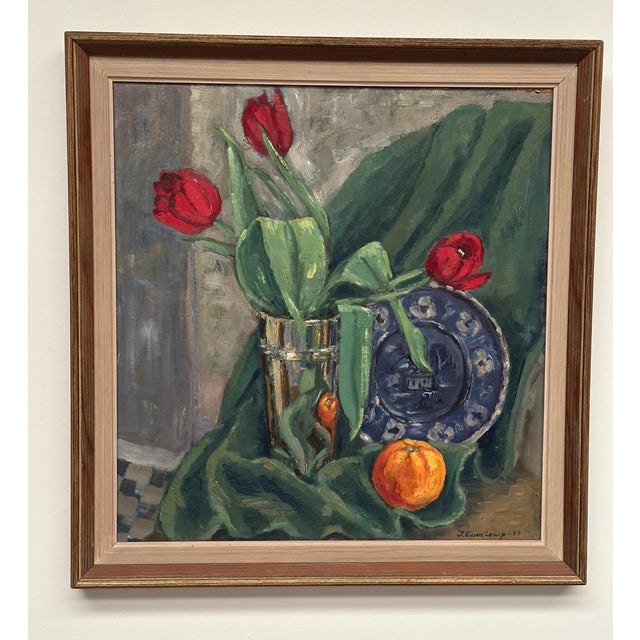 J. Essen Loarp, Still Life with Tulips, 1957, Oil on Panel, Framed For Sale - Image 15 of 15